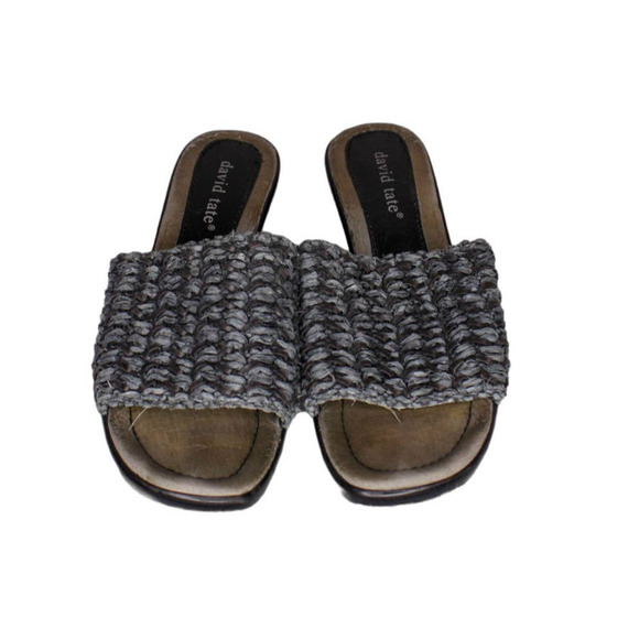 David Tate Wedge Slip On Sandal Blue Woven Straw Size 7.5 - Picture 3 of 5